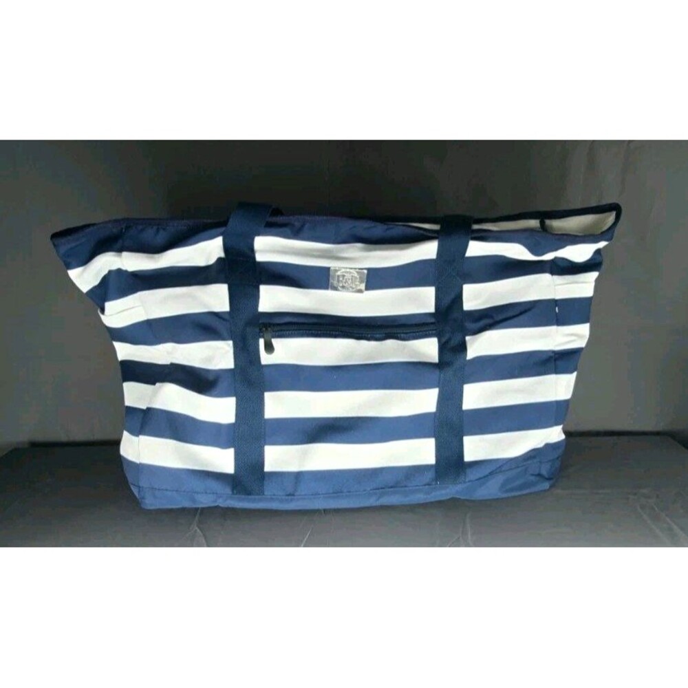 NWT Bang & Carsen Large Navy Blue & White Striped Beach Bag Nylon Handles
